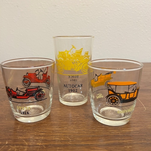 Libbey Other - Set of 3 Vintage Libbey Classic Car Glasses Chevrolet, Stutz Mid-Century Barware